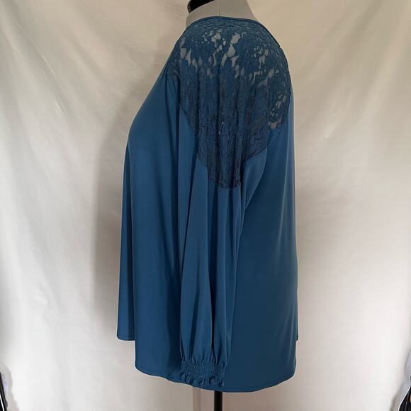 Torrid Lace Shoulder Popover Womens Top 4X Teal Romantic Boho Flowy Long Sleeve - Picture 7 of 12